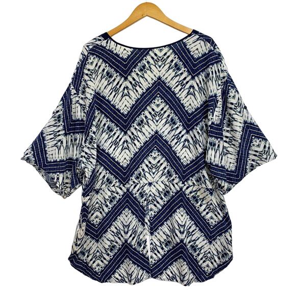 Cato Top Women's 22W - 24W Blue Chevron Hi-Lo Sheer Tunic Blouse Flowy - Picture 2 of 10